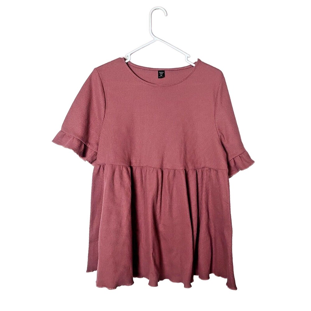 SHEIN Mauve Pink Waffle Knit Ruffle‎ Trim Peasant Peplum Top Womans Size 2XL